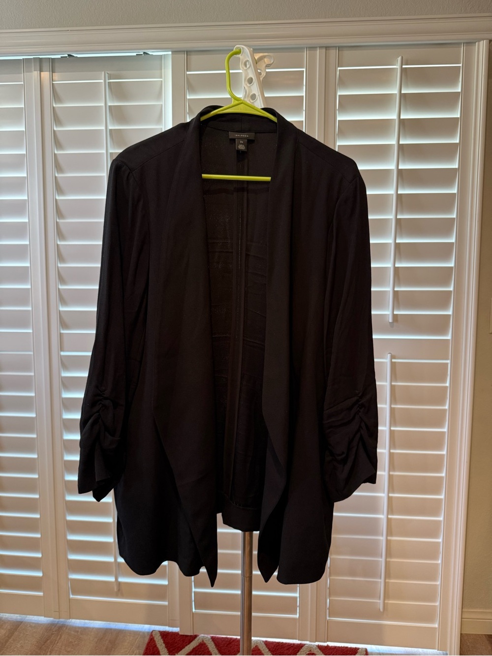 Halogen 2X Black Open Front Ruched Sleeve Blazer Jacket